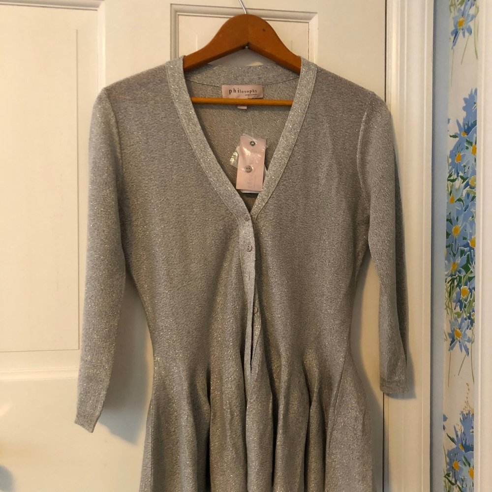 NWT Philosophy Silver Sparkle Flare Cardigan Small